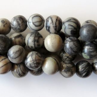 10mm black silk stone round gemstone bead