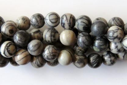 10mm black silk stone round gemstone bead