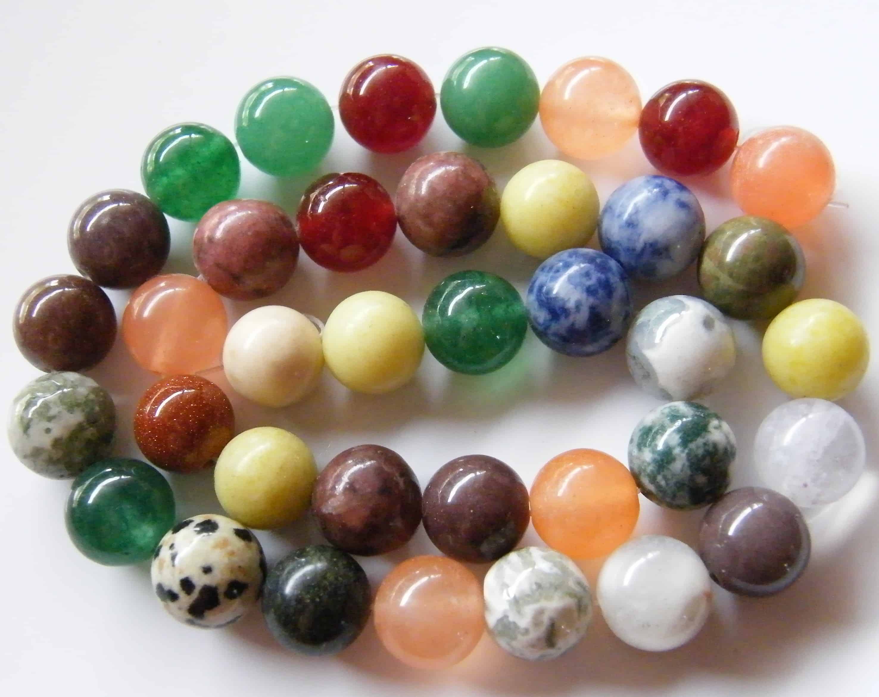 40pcs 10mm Round Gemstone Beads - Mixed Assortment of Natural and Dyed