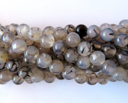 8mm grey dragon vein agate round gemstone beads