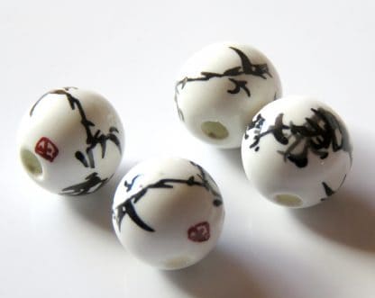 10mm white black briar porcelain bead