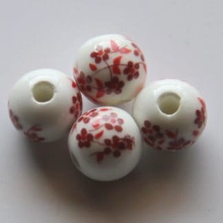 10mm white blood red oriental flower porcelain bead
