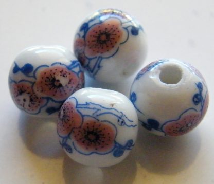 10mm white blue Pink Cherry Blossom porcelain bead