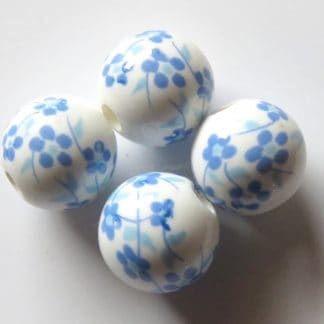 10mm white blue oriental flower porcelain bead