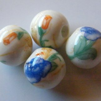 10mm white blue flower teal stem porcelain bead