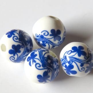 10mm white blue vine porcelain bead