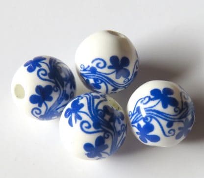 10mm white blue vine porcelain bead