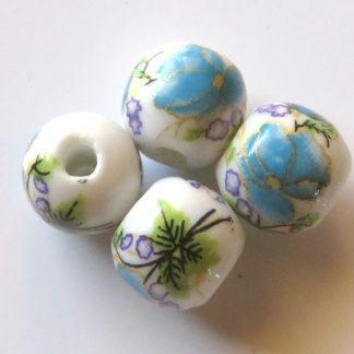 10mm white bright aqua flower porcelain bead