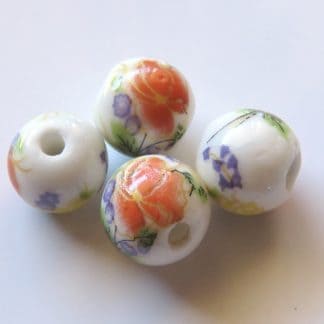 10mm white bright orange flower porcelain bead