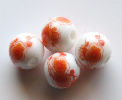 10mm white bright orange cherry blossom porcelain bead