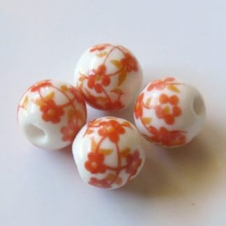 10mm white bright orange oriental flower porcelain bead