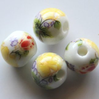 10mm white bright yellow flower porcelain bead