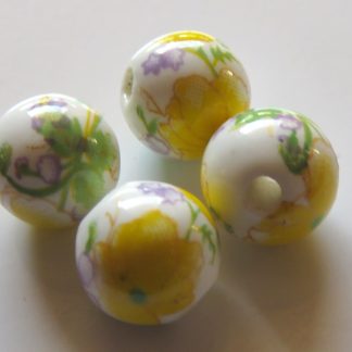 10mm white bright yellow peony flower porcelain bead