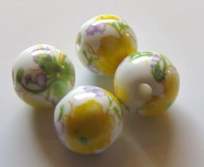 10mm white bright yellow peony flower porcelain bead