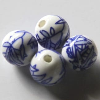 10mm white cobalt bamboo porcelain beads