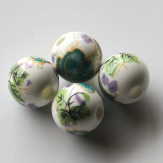 10mm white dark teal flower porcelain bead
