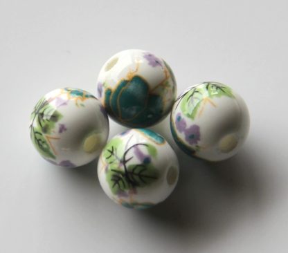 10mm white dark teal flower porcelain bead