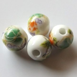 10mm white green flower porcelain bead