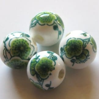 10mm white green cherry blossom porcelain bead
