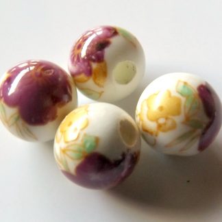 10mm white magenta hibiscus porcelain bead