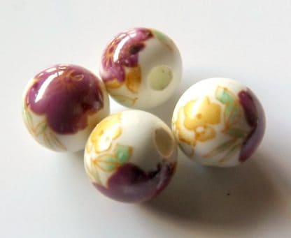 10mm white magenta hibiscus porcelain bead