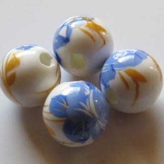 10mm white medium blue rose porcelain bead