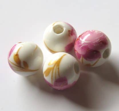 10mm white medium pink rose porcelain bead