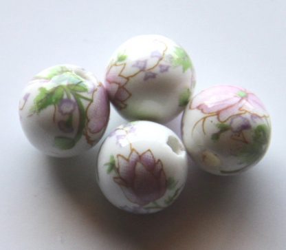10mm white pale lilac peony flower porcelain bead