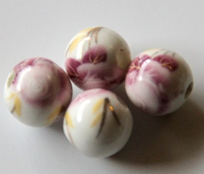 10mm white pale magenta rose porcelain bead