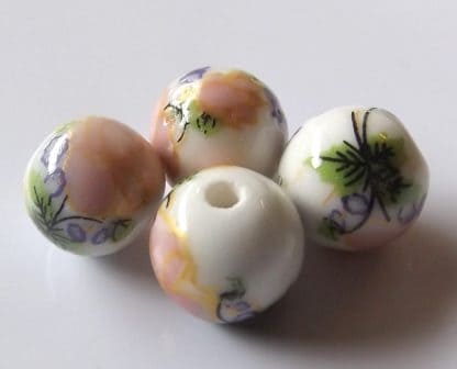 10mm white pale peach flower porcelain bead