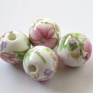 10mm white pale pink peony flower porcelain bead