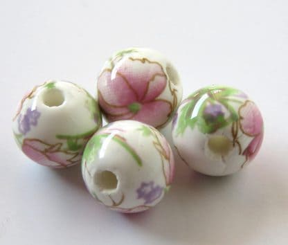 10mm white pale pink peony flower porcelain bead