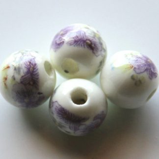 10mm white pale purple peony flower porcelain bead