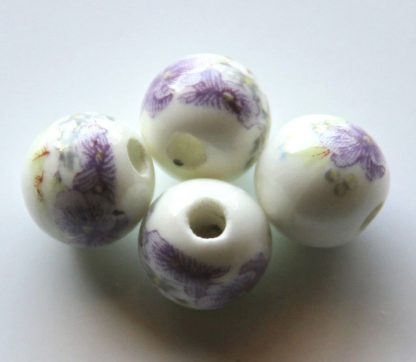 10mm white pale purple peony flower porcelain bead