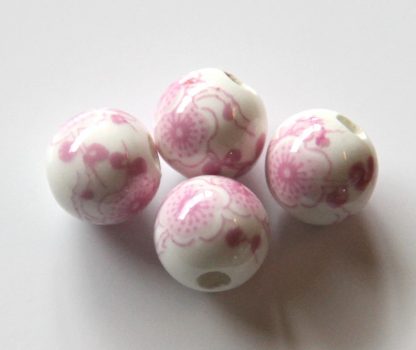 10mm white pink cherry blossom porcelain bead