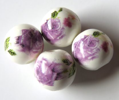 10mm white purple rose porcelain bead
