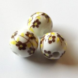 12mm white chocolate oriental flower porcelain bead