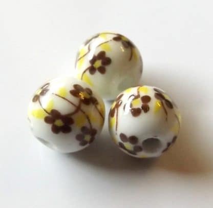12mm white chocolate oriental flower porcelain bead