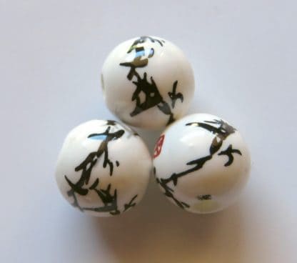 12mm white black briar porcelain bead