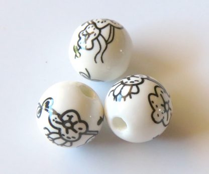 12mm white black cherry blossom porcelain bead