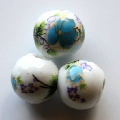 12mm white bright aqua flower porcelain bead