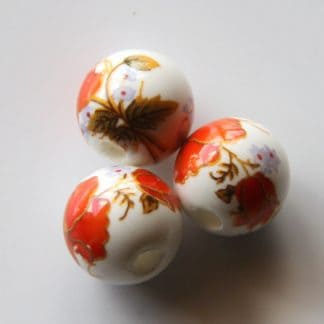 12mm white bright red flower porcelain bead
