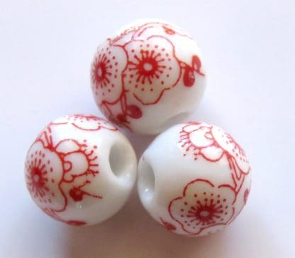 12mm white bright red cherry blossom porcelain bead