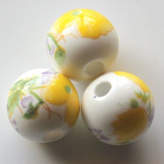 12mm white bright yellow peony flower porcelain bead