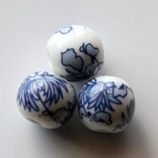 12mm white blue bamboo porcelain bead