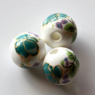 12mm white dark teal flower porcelain bead