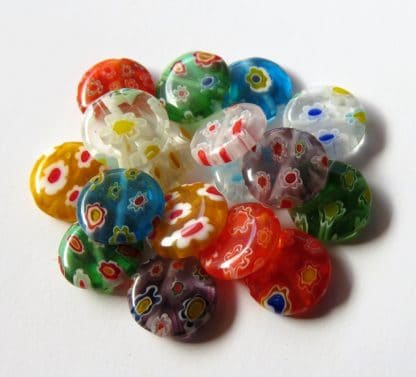 12mm flat round wafer millefiori glass beads