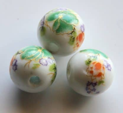 12mm white green flower porcelain bead