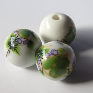 12mm white lime green flower porcelain bead