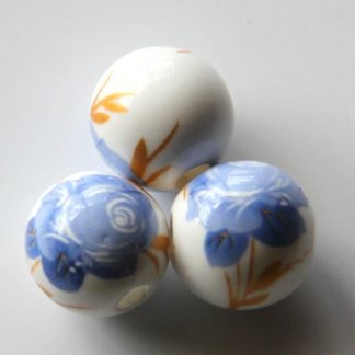 12mm white medium blue rose porcelain bead